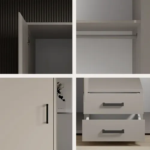 Armoire 3 portes 2 tiroirs L. 120 cm CARLOTTA grège vue détaillée