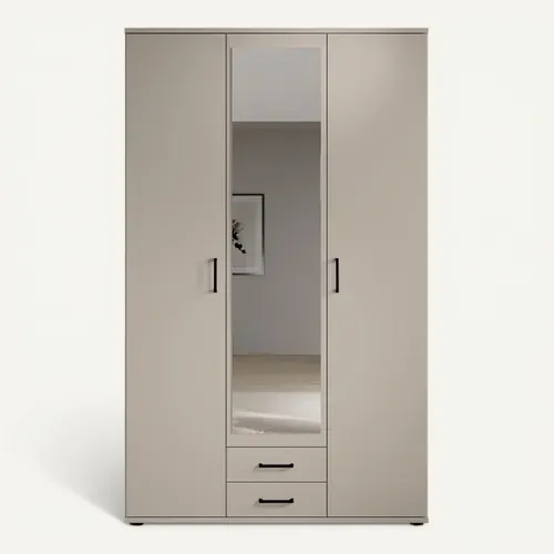 Armoire 3 portes 2 tiroirs L. 120 cm CARLOTTA grège vue de face