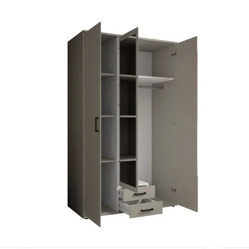 Armoire 3 portes 2 tiroirs L. 120 cm CARLOTTA grège vue de profil