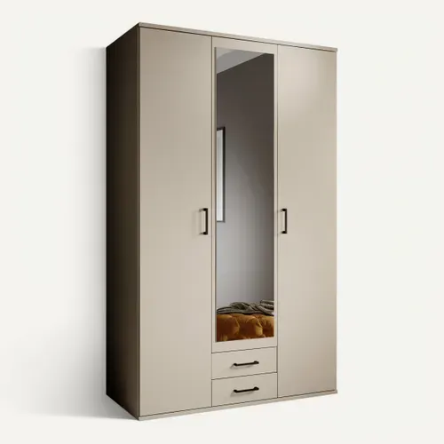 Armoire 3 portes 2 tiroirs L. 120 cm CARLOTTA grège vue 3/4