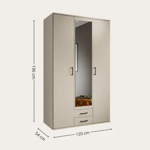 Armoire 3 portes 2 tiroirs L. 120 cm CARLOTTA grège