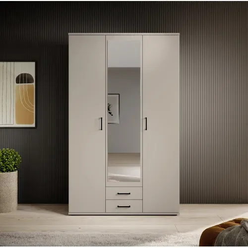 Armoire 3 portes 2 tiroirs L. 120 cm CARLOTTA grège