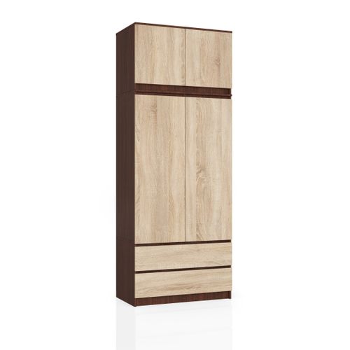Akord Armoire Surmeuble 2 Portes 2 Tiroirs Wengé Et Chêne Sonoma 90x51x234