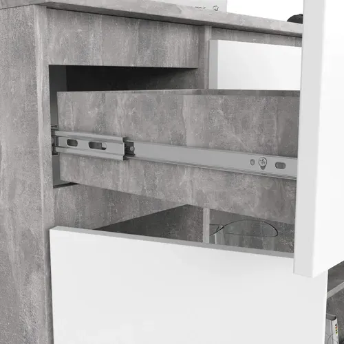 Commode K100 Béton 101 Cm 2 Portes 3 Tiroirs Façade Blanche 6 Étagères 101x35x98 Cm