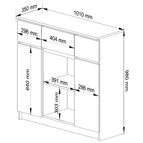 Commode K100 Béton 101 Cm 2 Portes 3 Tiroirs Façade Blanche 6 Étagères 101x35x98 Cm