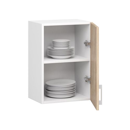 Meuble De Cuisine Haut W40 Lima Modulable Blanc 40 Cm 1 Porte Façade Chêne Sonoma 2 Étagères