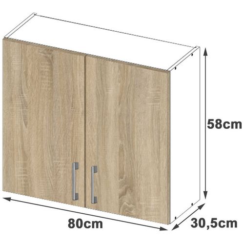 Meuble De Cuisine Haut W80 Lima Modulable Blanc 80 Cm 2 Portes Façade Chêne Sonoma 2 Étagères