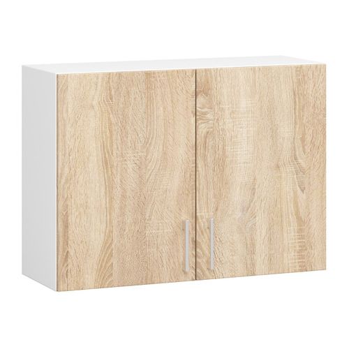 Meuble De Cuisine Haut W80 Lima Modulable Blanc 80 Cm 2 Portes Façade Chêne Sonoma 2 Étagères