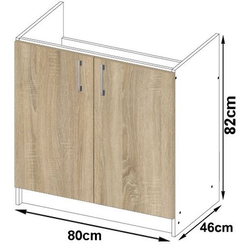 Meuble De Cuisine Bas S80 Pour Évier Lima Modulable Blanc 80 Cm 2 Portes Couleur Chêne Sonoma