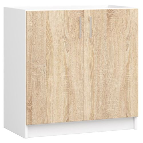 Meuble De Cuisine Bas S80 Pour Évier Lima Modulable Blanc 80 Cm 2 Portes Couleur Chêne Sonoma