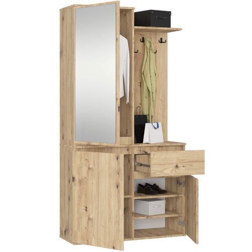 Ensemble De Meubles D'entrée Entro Chêne Artisan Avec Armoire Et Miroir 95x35x183 Cm