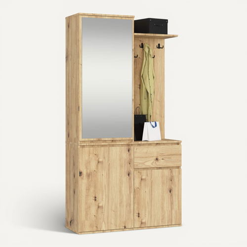 Ensemble De Meubles D'entrée Entro Chêne Artisan Avec Armoire Et Miroir 95x35x183 Cm