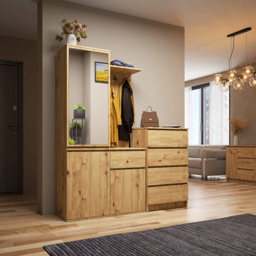 Ensemble De Meubles D'entrée Entro Chêne Artisan Avec Armoire Et Miroir 95x35x183 Cm