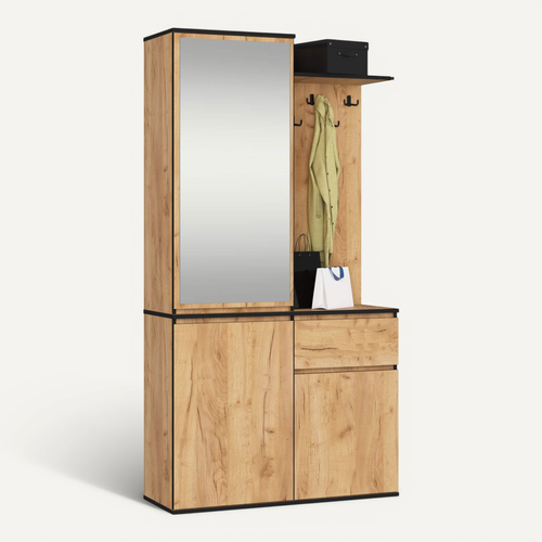 Ensemble De Meubles D'entrée Entro Chêne Craft Avec Armoire Et Miroir 95x35x183 Cm