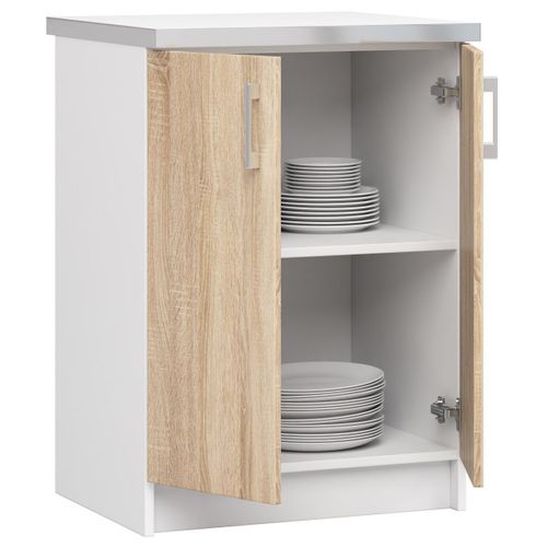 Meuble De Cuisine Bas S60 Lima Modulable Blanc 60 Cm 2 Portes Façade Chêne Sonoma 2 Étagères