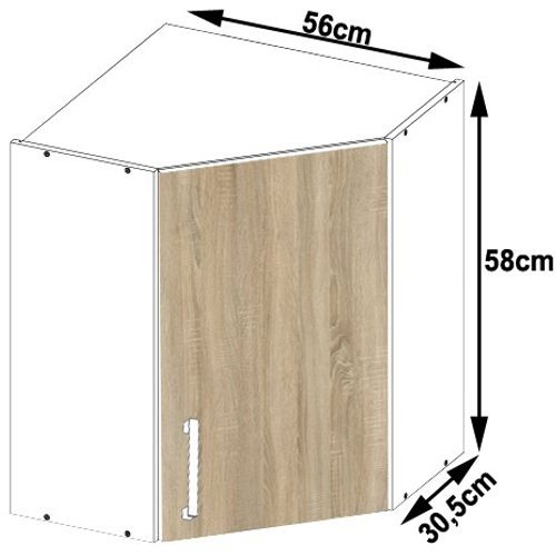 Meuble De Cuisine Haut D'angle W60 Lima Modulable Blanc 60 Cm 1 Porte Façade Chêne Sonoma 2 Étagères