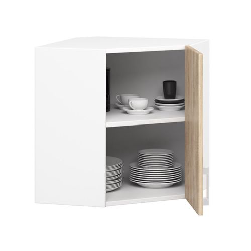 Meuble De Cuisine Haut D'angle W60 Lima Modulable Blanc 60 Cm 1 Porte Façade Chêne Sonoma 2 Étagères