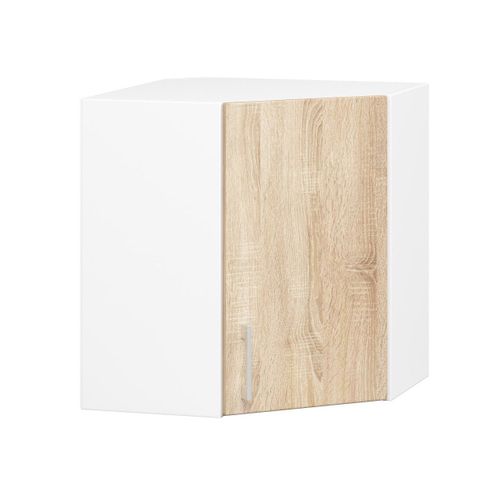 Meuble De Cuisine Haut D'angle W60 Lima Modulable Blanc 60 Cm 1 Porte Façade Chêne Sonoma 2 Étagères