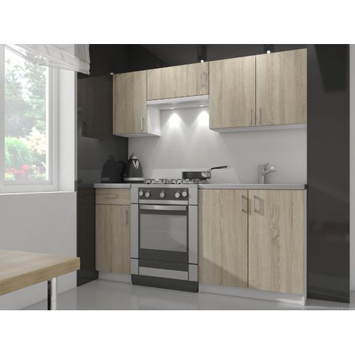 Meuble De Cuisine Haut D'angle W60 Lima Modulable Blanc 60 Cm 1 Porte Façade Chêne Sonoma 2 Étagères