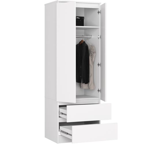 Armoire S60 Blanche 60 Cm 2 Portes 2 Tiroirs Façade Blanche 1 étagère 60x51x180 Cm