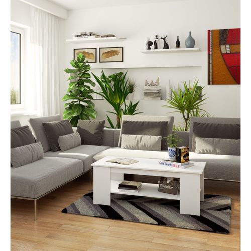Table à Café Table Basse Kami Blanche 120 Cm Couleur Blanc 120x50x45 Cm