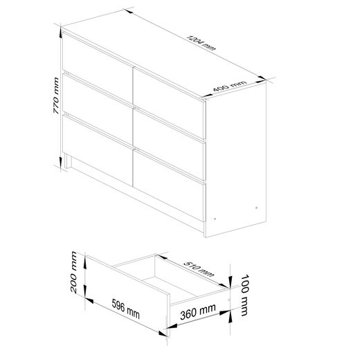 Commode K120 Chêne Sonoma 120 Cm 6 Tiroirs Façade Chêne Sonoma 120x40x77 Cm