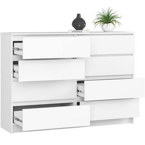 Commode Akord K140 Blanche 138 Cm 8 Tiroirs Façade Blanche 138x40x99 Cm