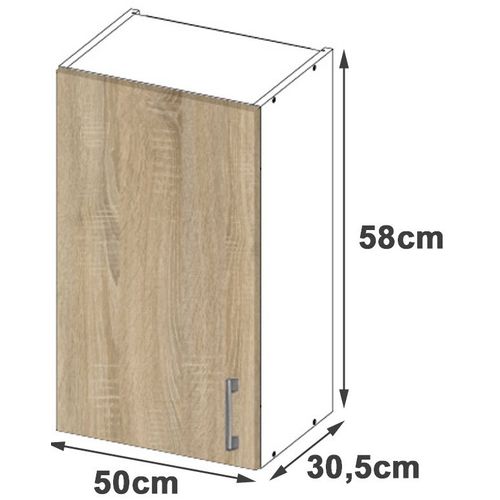 Meuble De Cuisine Haut W50 Lima Modulable Blanc 50 Cm 1 Porte Façade Chêne Sonoma 2 Étagères