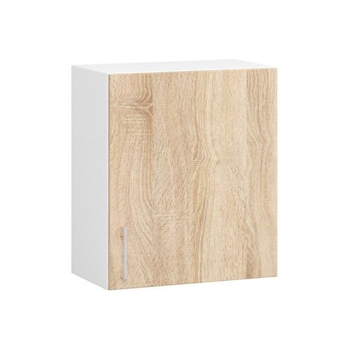 Meuble De Cuisine Haut W50 Lima Modulable Blanc 50 Cm 1 Porte Façade Chêne Sonoma 2 Étagères