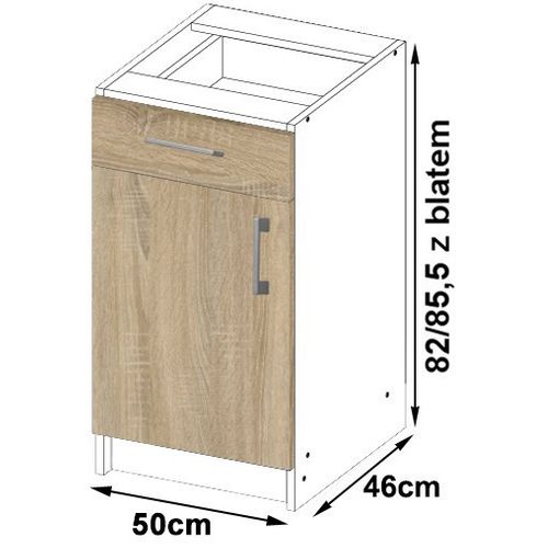 Meuble De Cuisine Bas S50 Lima Modulable Blanc 50 Cm 1 Porte 1 Tiroir Façade Chêne Sonoma 2 Étagères