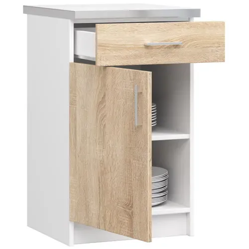Meuble De Cuisine Bas S50 Lima Modulable Blanc 50 Cm 1 Porte 1 Tiroir Façade Chêne Sonoma 2 Étagères