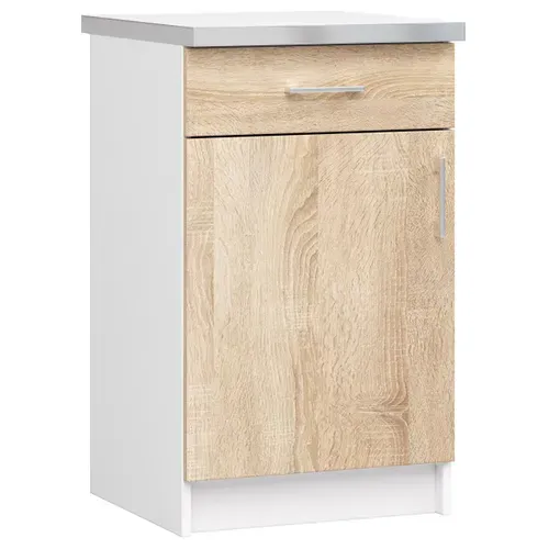 Meuble De Cuisine Bas S50 Lima Modulable Blanc 50 Cm 1 Porte 1 Tiroir Façade Chêne Sonoma 2 Étagères