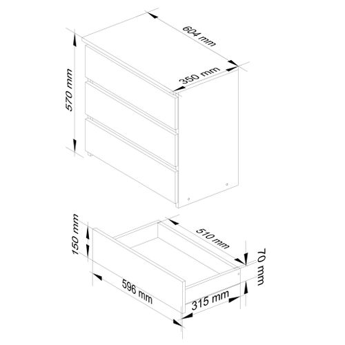 Table De Chevet Blanche 60 Cm 3 Tiroirs Façade Blanche 60x35x57 Cm
