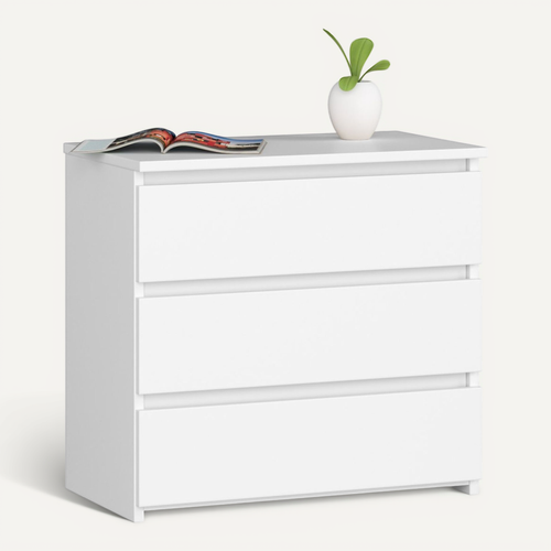 Table De Chevet Blanche 60 Cm 3 Tiroirs Façade Blanche 60x35x57 Cm