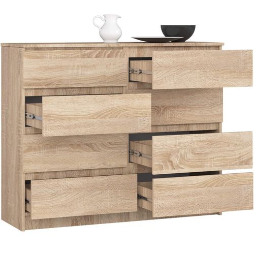 Commode Akord K120 Chêne Sonoma 120 Cm 8 Tiroirs Façade Chêne Sonoma 120x40x99 Cm