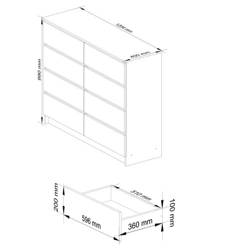 Commode Akord K120 Chêne Sonoma 120 Cm 8 Tiroirs Façade Chêne Sonoma 120x40x99 Cm