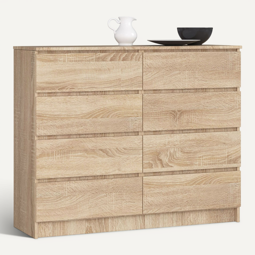 Commode Akord K120 Chêne Sonoma 120 Cm 8 Tiroirs Façade Chêne Sonoma 120x40x99 Cm