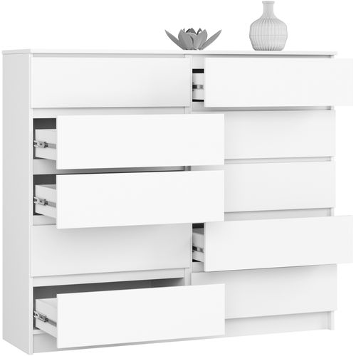Commode Akord K140 Blanche 138 Cm 10 Tiroirs Façade Blanche 138x40x121 Cm