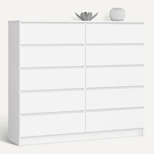 Commode Akord K140 Blanche 138 Cm 10 Tiroirs Façade Blanche 138x40x121 Cm