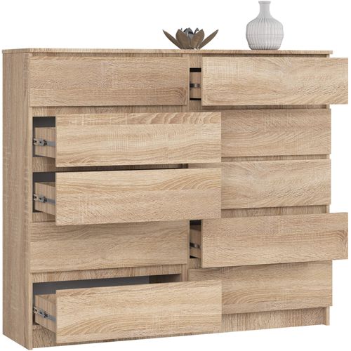 Commode Akord K140 Chêne Sonoma 138 Cm 10 Tiroirs Façade Chêne Sonoma 138x40x121 Cm