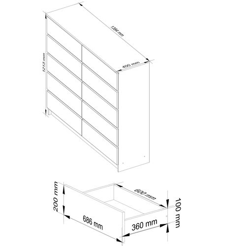 Commode Akord K140 Chêne Sonoma 138 Cm 10 Tiroirs Façade Chêne Sonoma 138x40x121 Cm