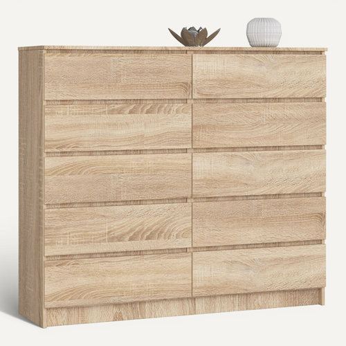 Commode Akord K140 Chêne Sonoma 138 Cm 10 Tiroirs Façade Chêne Sonoma 138x40x121 Cm