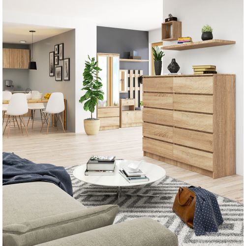 Commode Akord K140 Chêne Sonoma 138 Cm 10 Tiroirs Façade Chêne Sonoma 138x40x121 Cm