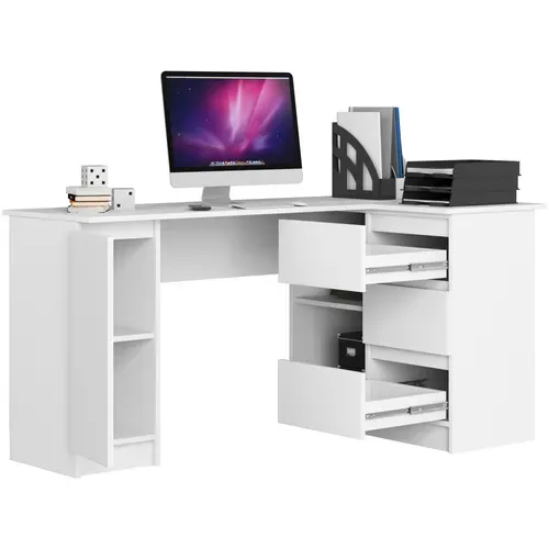 Grand Bureau D'angle Akord Droit B20 Blanc 155 Cm 1 Porte 3 Tiroirs Façade Blanche
