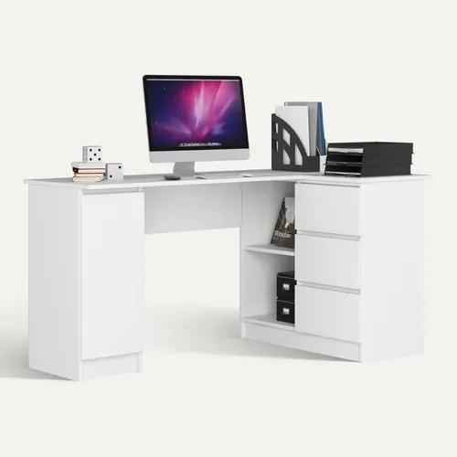 Grand Bureau D'angle Akord Droit B20 Blanc 155 Cm 1 Porte 3 Tiroirs Façade Blanche