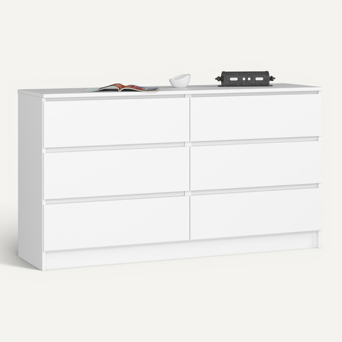Commode Akord K140 Blanche 138 Cm 6 Tiroirs Façade Blanche 138x40x77 Cm
