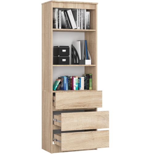 Bibliothèque De Bureau R60 Chêne Sonoma 60 Cm 3 Tiroirs Façade Sonoma 3 Étagères 60x35x180