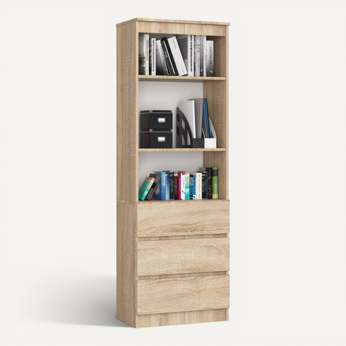 Bibliothèque De Bureau R60 Chêne Sonoma 60 Cm 3 Tiroirs Façade Sonoma 3 Étagères 60x35x180