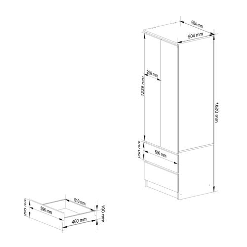 Armoire S60 Wengé 60 Cm 2 Portes 2 Tiroirs Façade Wengé 1 Étagère 60x51x180 Cm