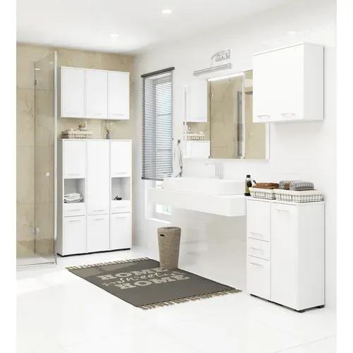 Armoire Salle De Bains Fin Accr. Au Mur Blanche 60 Cm 2 Portes Façade Blanche 2 Étagères 60x22,5x60